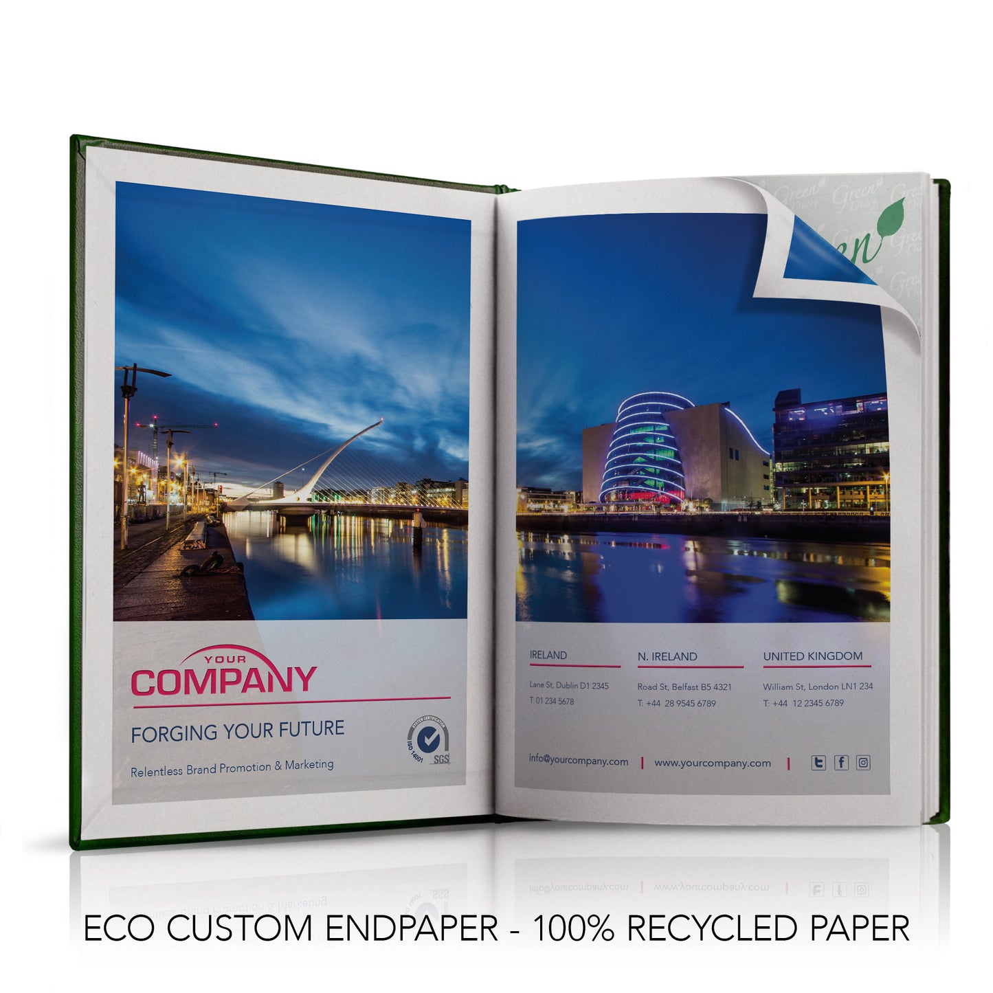 A5 'The Green Eco' Hardback or Padded Custom Diary