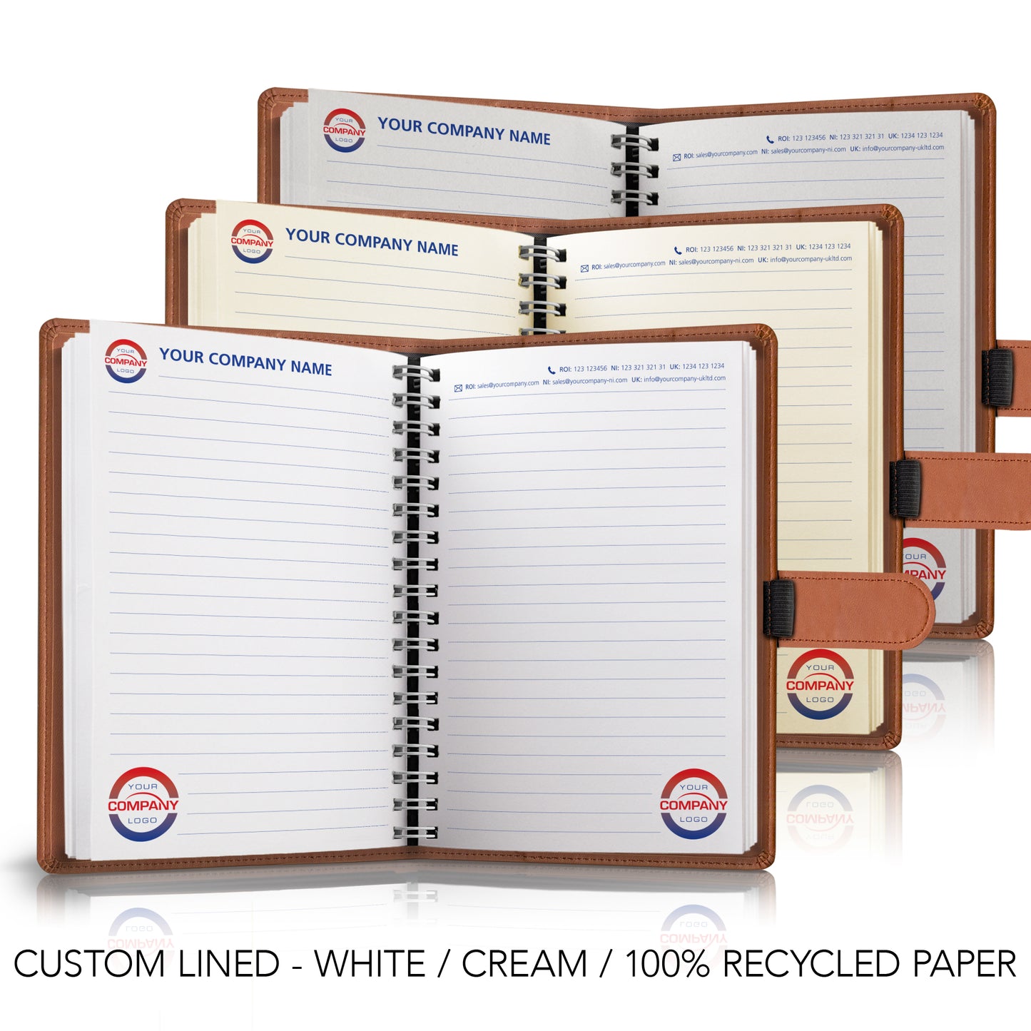 A5 Deluxe 'Soft Feel Stitched Edge' Wire Loose Leaf Custom Notebook Featuring Clasp & Pen Holder