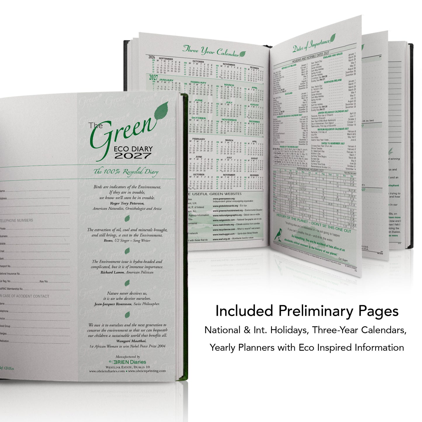 A4 'The Green Eco' Hardback or Padded Customised Diary