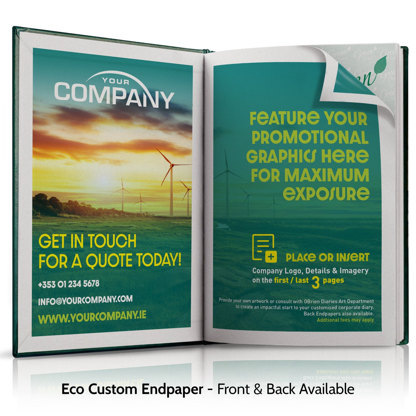 A4 'The Green Eco' Hardback or Padded Customised Diary