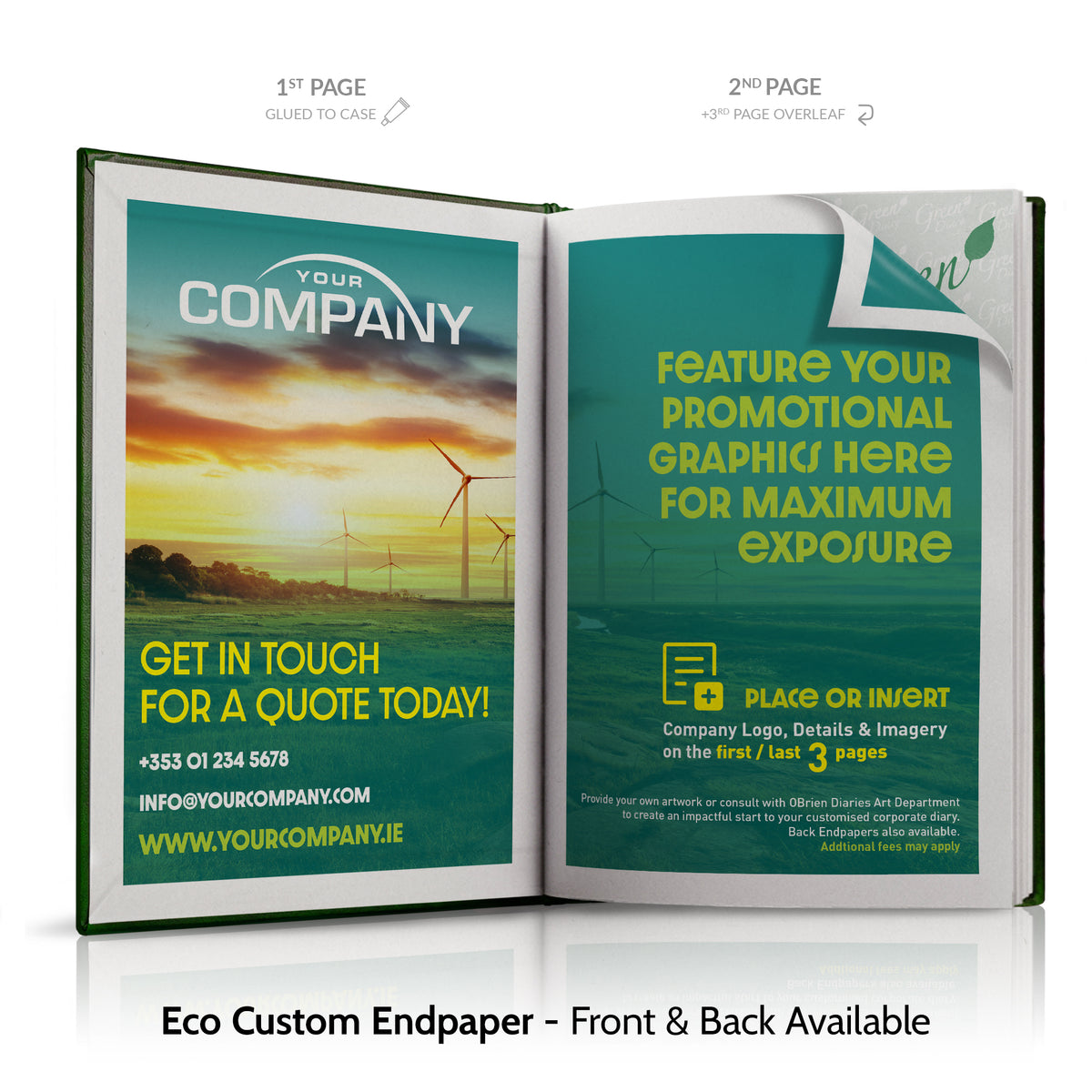 A5 'The Green Eco' Hardback or Padded Customised Diary